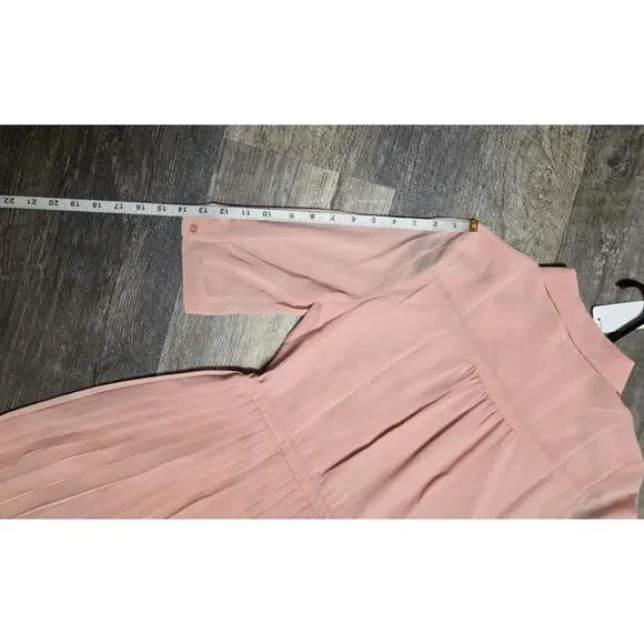 WLDRSD Pink Pleated Chiffon Midi Dress XS NWT Sheer Pastel Button Up - Picture 7 of 7